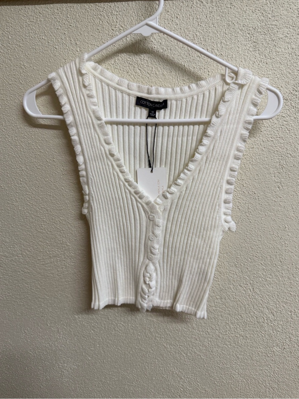 Cotton Candy Cream Ribbed Button-Front Ruffle Tank